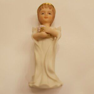 Porcelain Guardian Angel Figurine Gold Halo 4.5in. Tall NEW